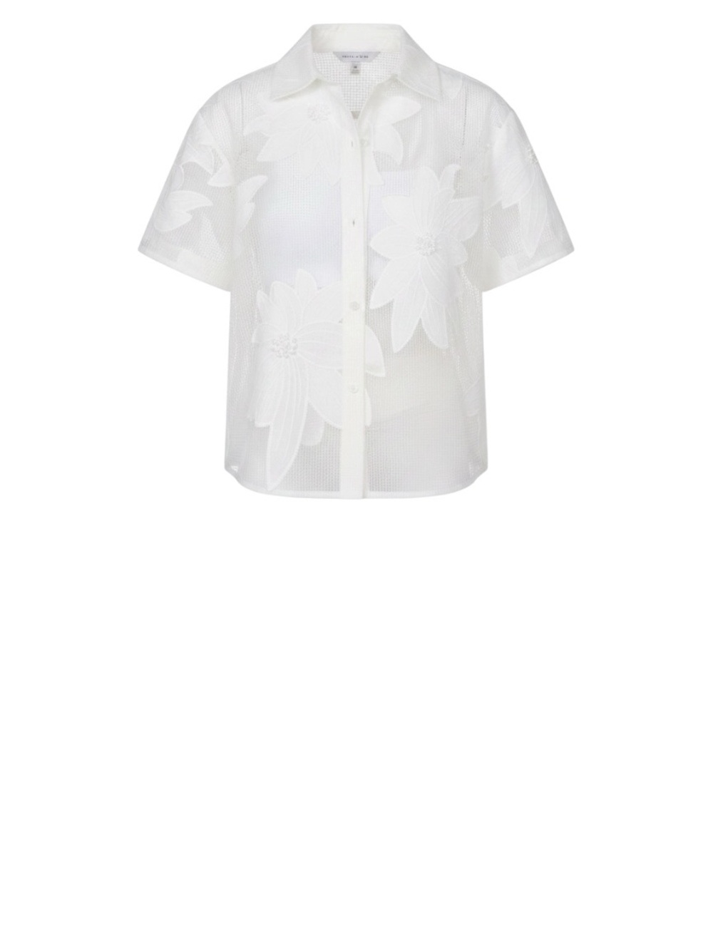 NWT Le Superbe Purely Enlightened Embroidered Mesh Short Sleeve Button-Up Shirt